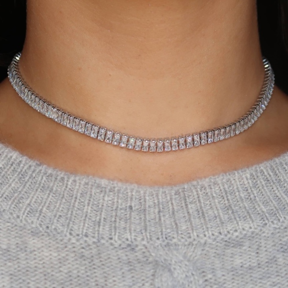 White gold plated tennis choker - Picture 2 of 4